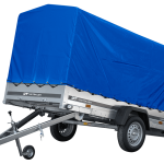 KIPP UNITRAILER GARDEN 264 Autotransportanhänger 264×125 mit H-1100 Fahrgestell und blauer Plane